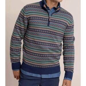 NEW SOUTHERN TIDE fair isle heather quarter zip sweater in heather dress blue